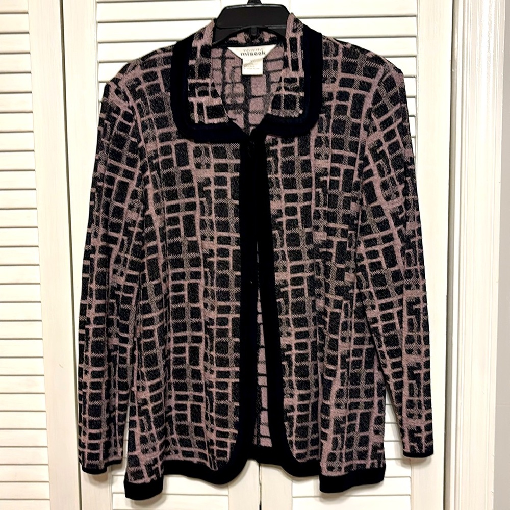 Misook Black and Lavender Color-block Sweater